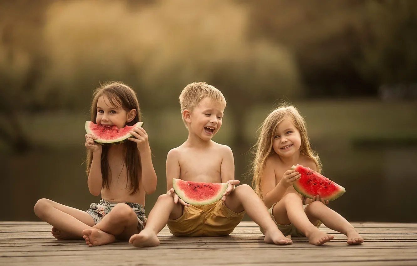 Photo wallpaper joy, children, childhood, watermelon, Masha Maas