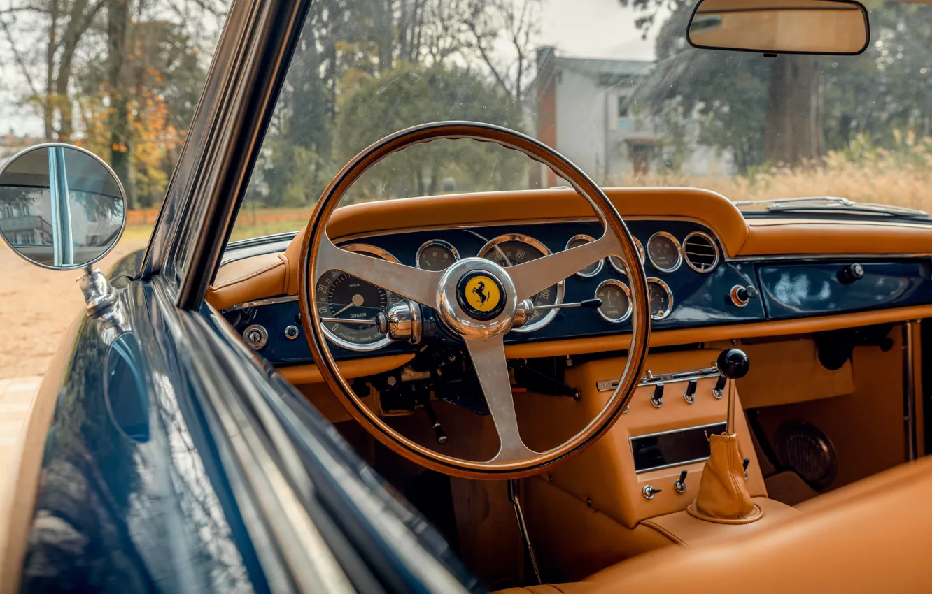 Photo wallpaper Ferrari, logo, 1963, 250, steering wheel, Ferrari 250 GTE 2+2