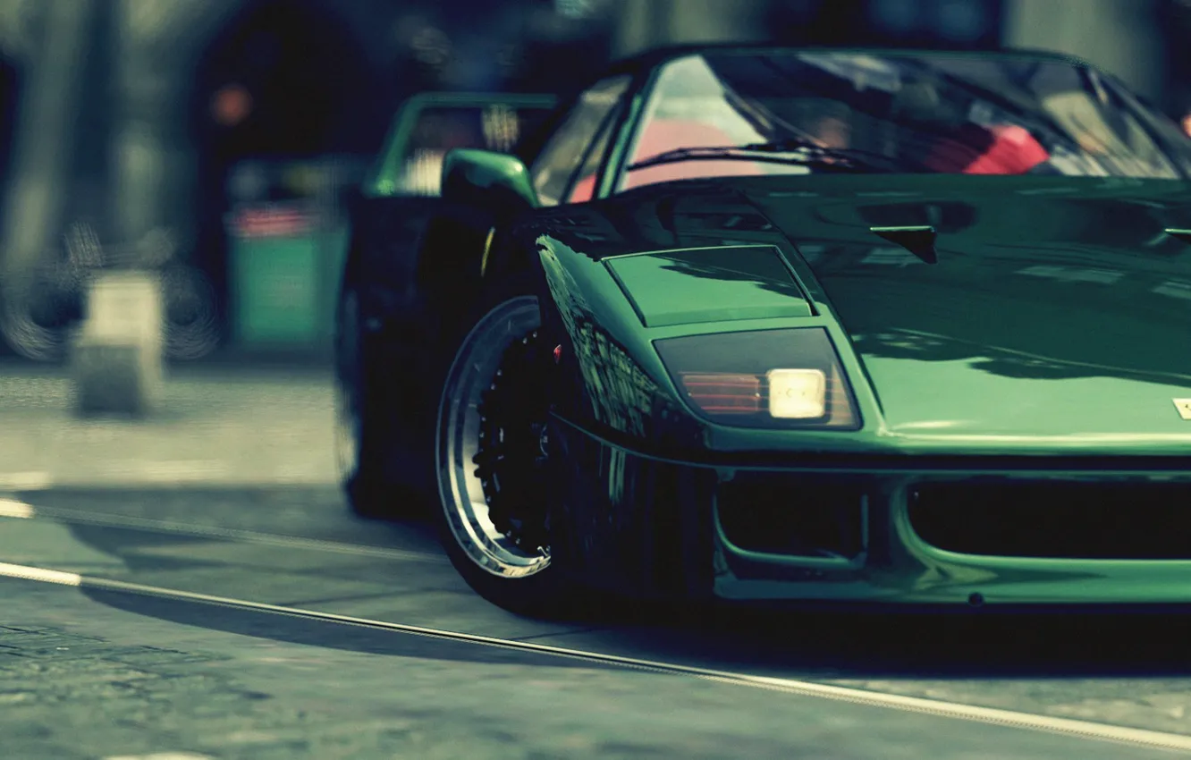Photo wallpaper green, street, Ferrari, Ferrari F40