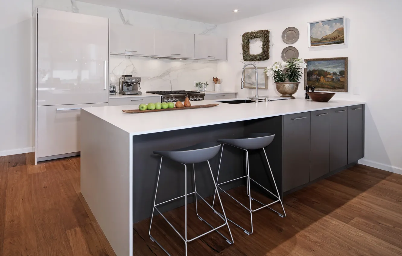Photo wallpaper table, picture, refrigerator, kitchen, design, interior, kitchen