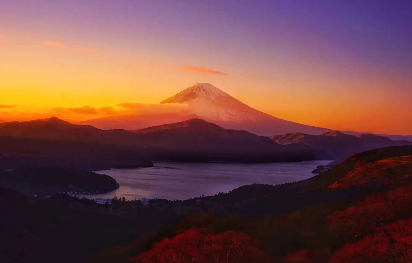 Photo wallpaper dawn, Japan, Bay, Japan, Fuji, Fuji Mountain