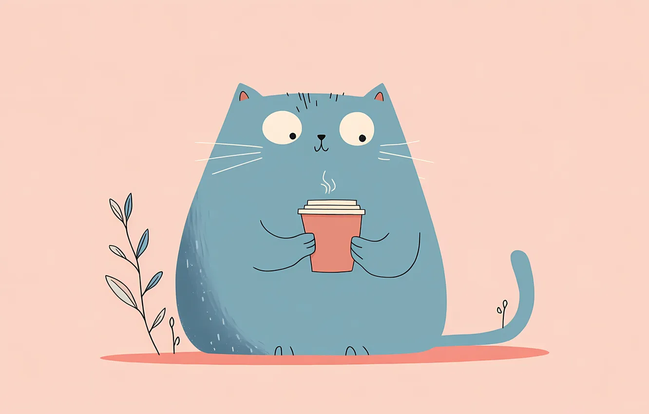 Photo wallpaper cat, cat, look, blue, glass, sprig, blue, figure