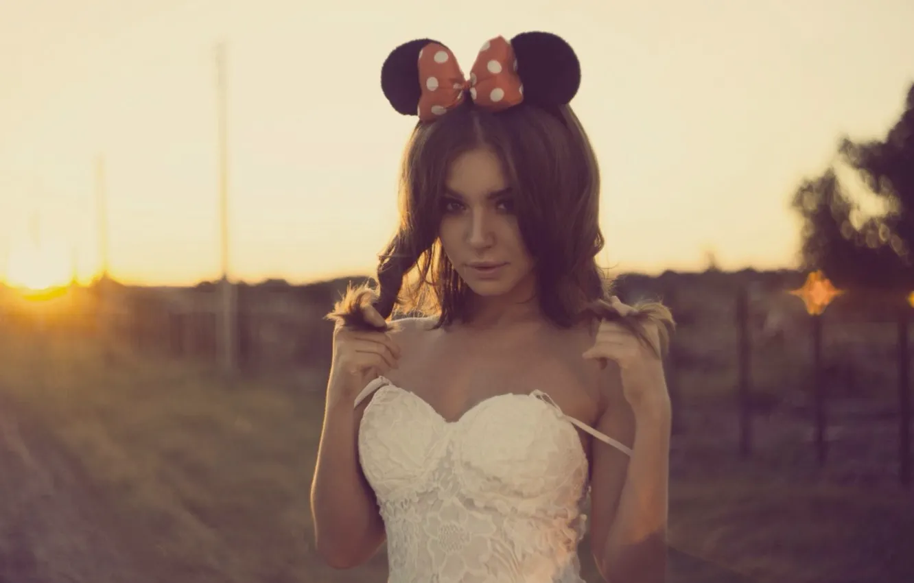 Photo wallpaper photo, model, mouse, girl, bow, model, Nastya, Panteleeva