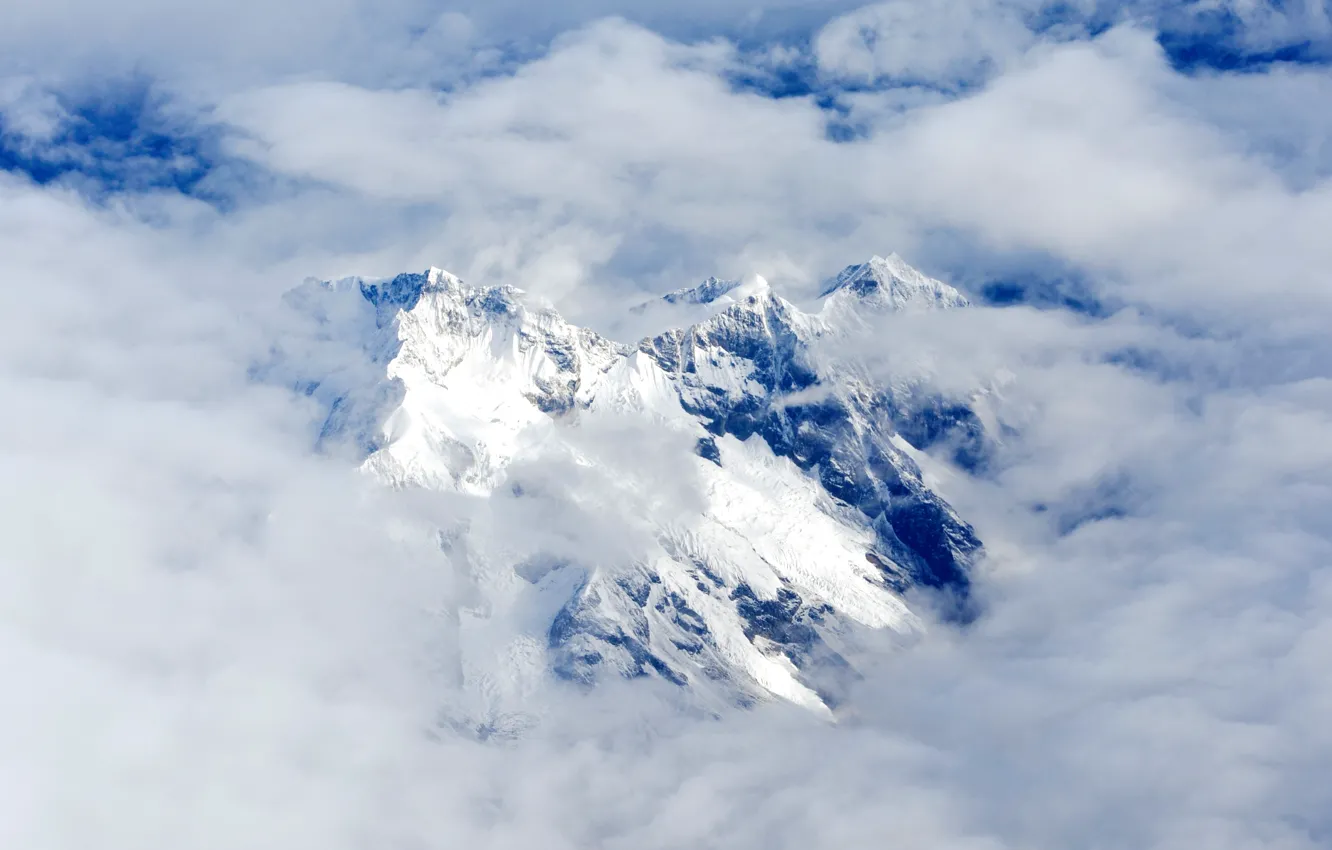 Photo wallpaper the sky, clouds, snow, mountains, tops