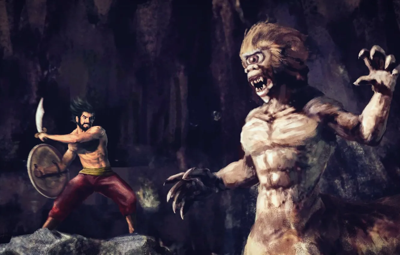 Photo wallpaper sword, art, grin, male, shield, centaur, 1973, Columbia Pictures