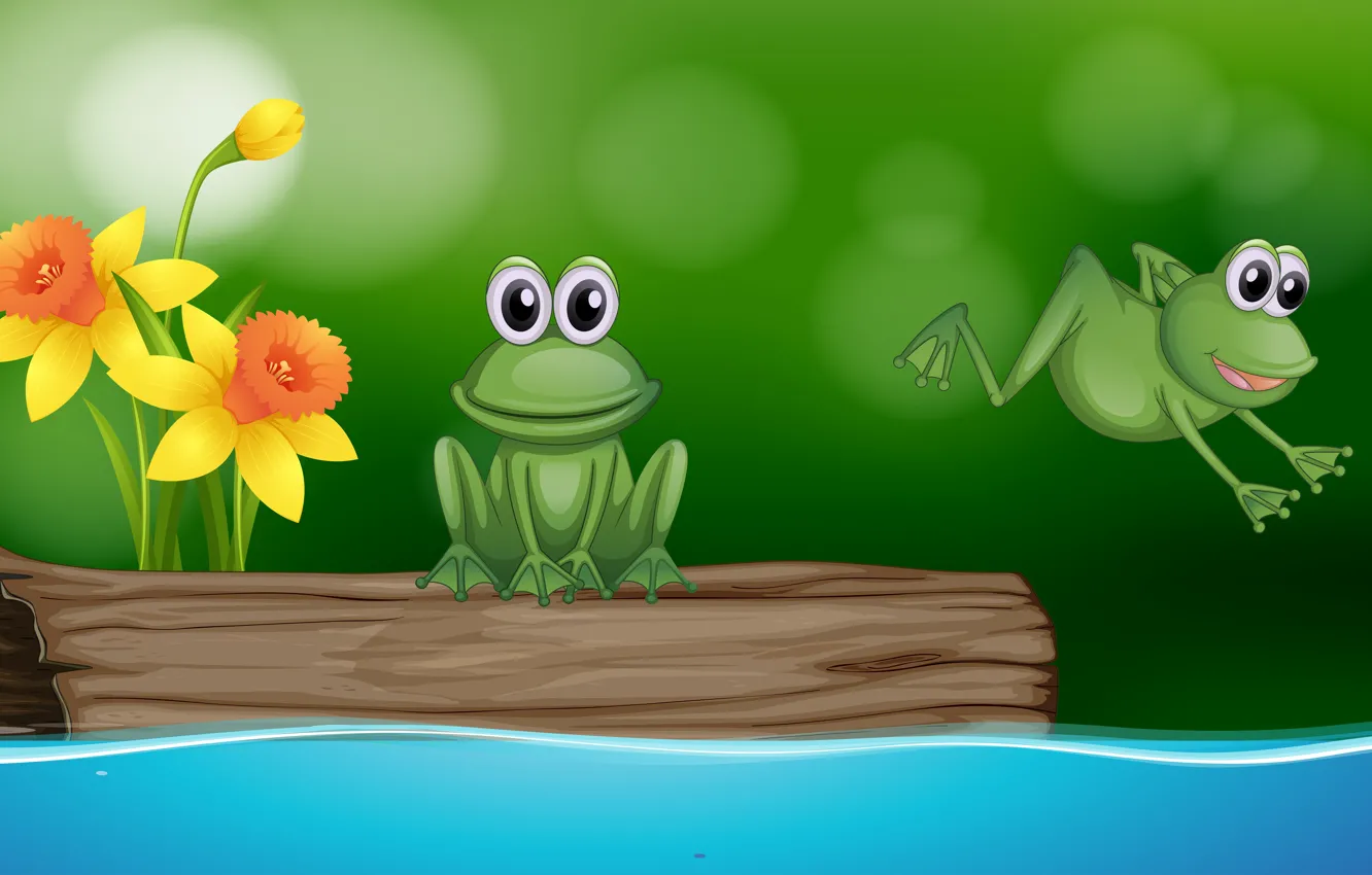 Photo wallpaper flowers, rendering, boat, frog, daffodils