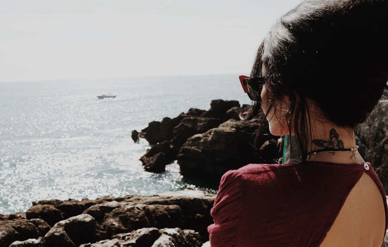 Photo wallpaper sea, butterfly, actress, brunette, tattoo, hairstyle, tattoo, Vanessa Anne Hudgens