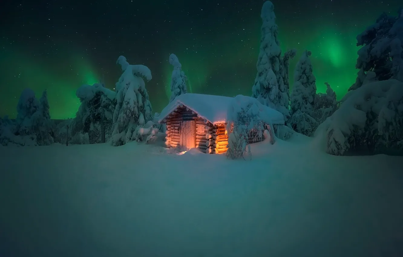 Photo wallpaper Snow, Zima, trees, Andrey Bazanov, Cottage