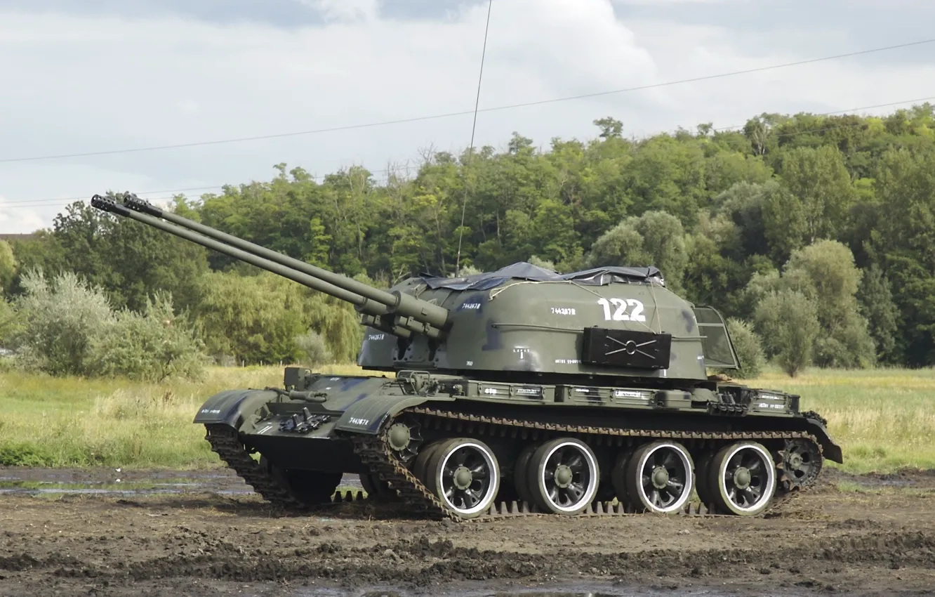 Wallpaper field, forest, installation, self-propelled, Soviet, anti ...