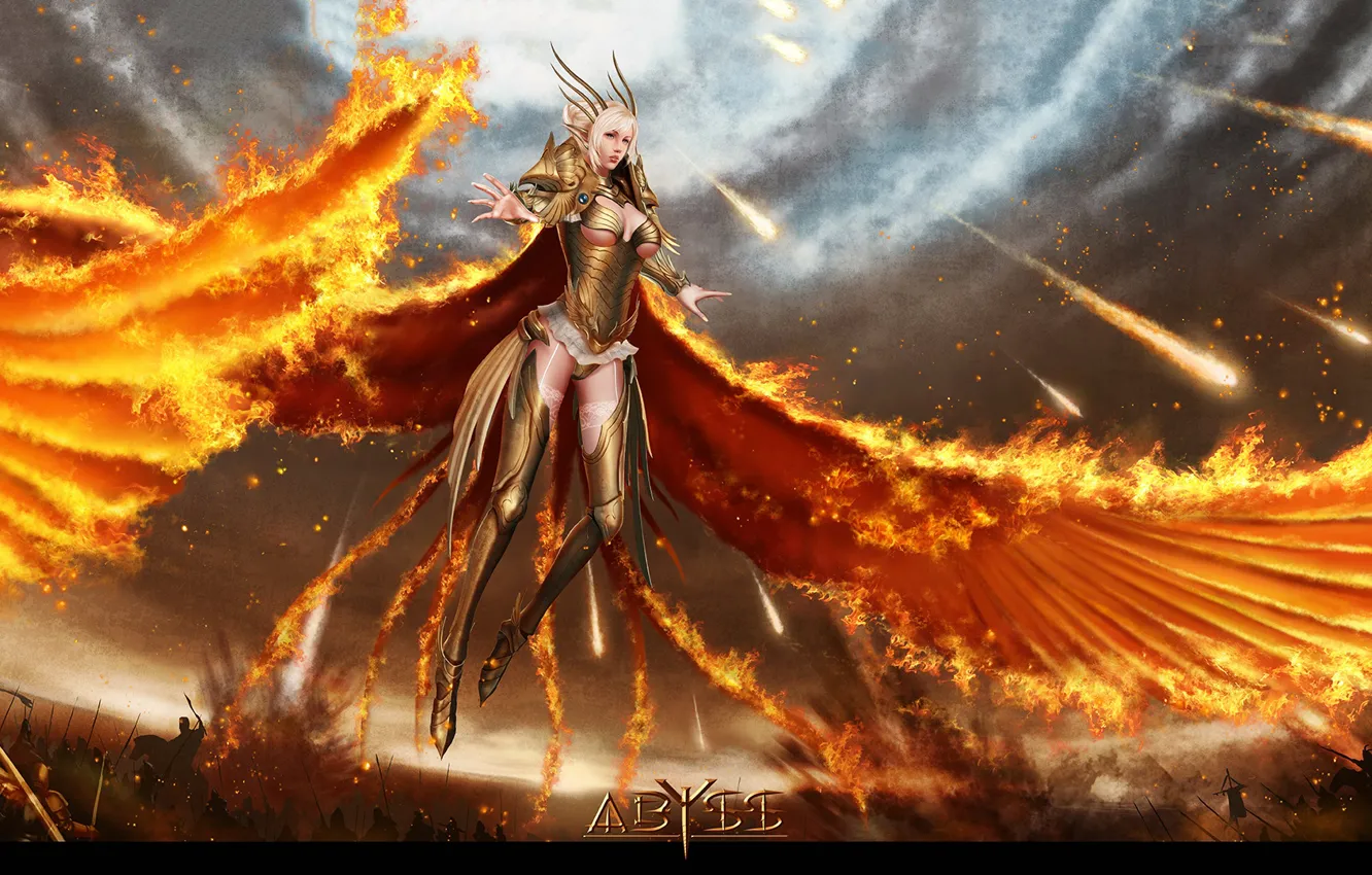 Photo wallpaper girl, lights, war, angel, abyss