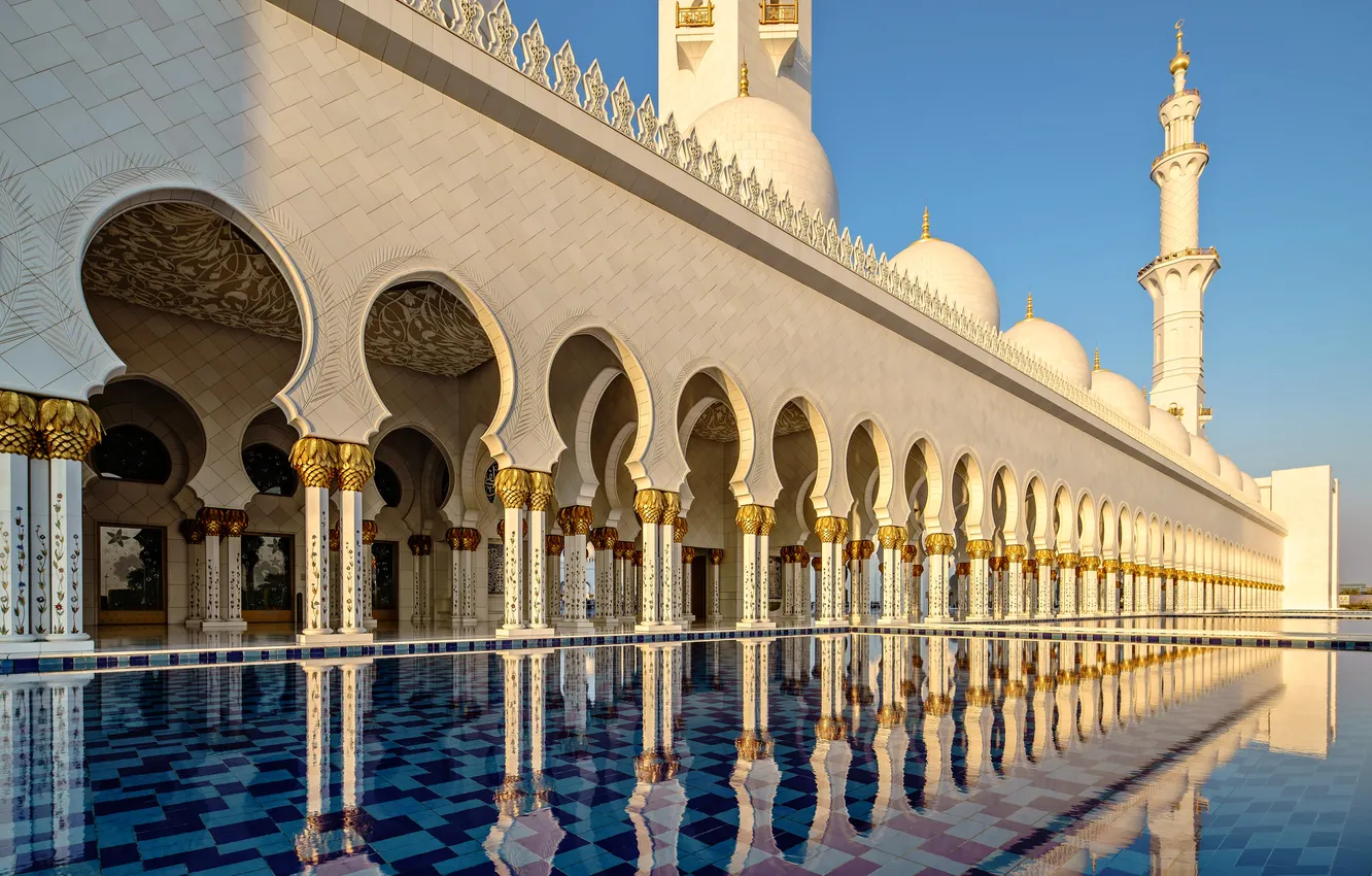 Photo wallpaper architecture, UAE, The Sheikh Zayed Grand mosque, Abu Dhabi, the minaret