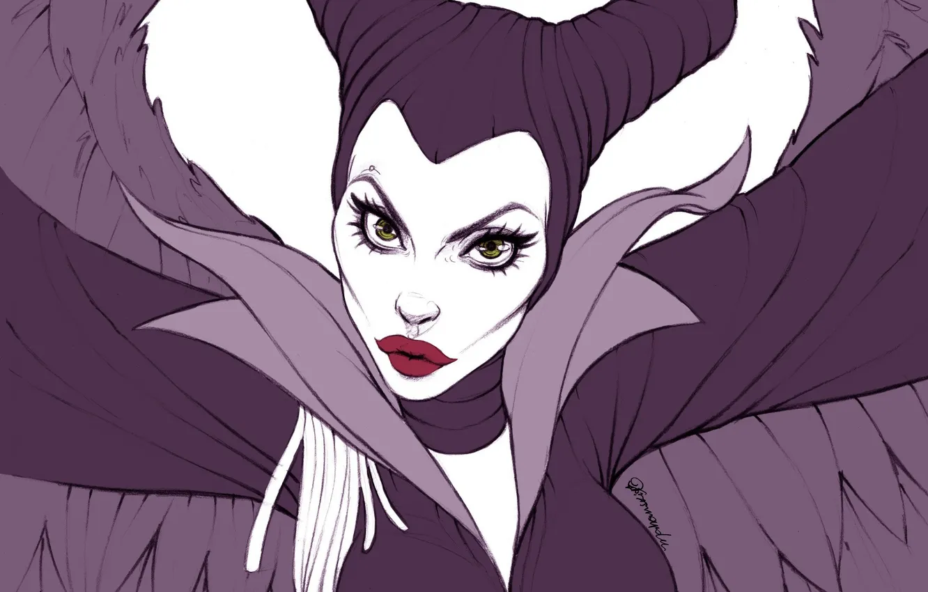 Photo wallpaper look, figure, Angelina Jolie, art, horns, Maleficent
