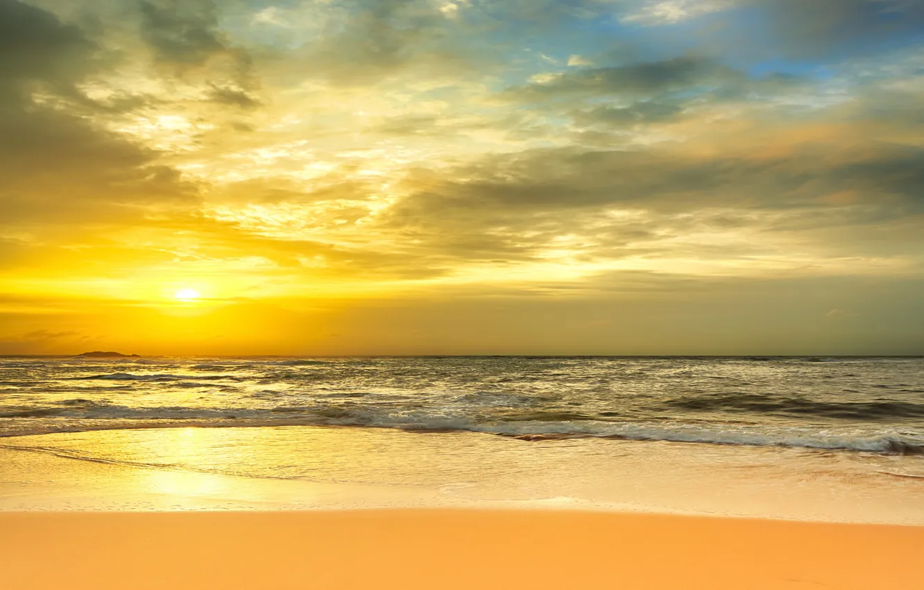 Photo wallpaper sea, sunset, beach, sea, sunset, sand, wave