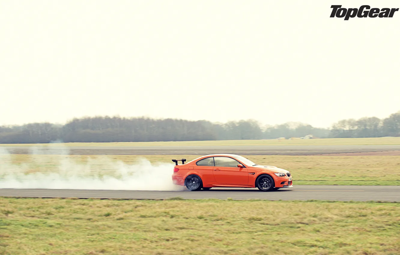 Photo wallpaper orange, smoke, BMW, BMW, Top Gear, supercar, side view, the best TV show