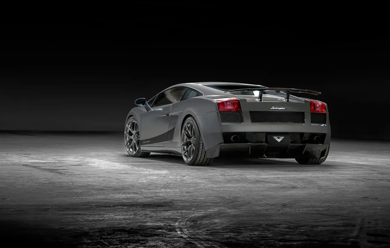 Photo wallpaper grey, background, tuning, Lamborghini, supercar, Gallardo, twilight, rear view