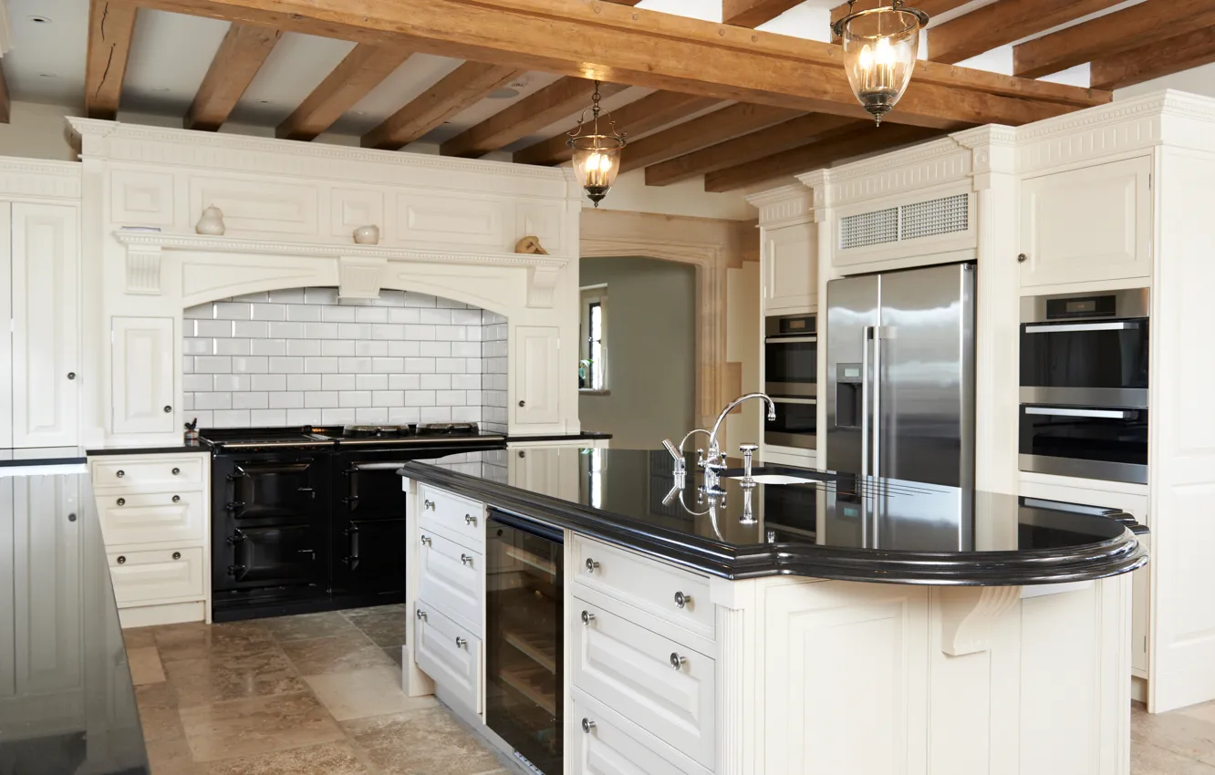 Photo wallpaper kitchen, kitchen, headsets, refrigerator, plate, wardrobe, mansion, luxury