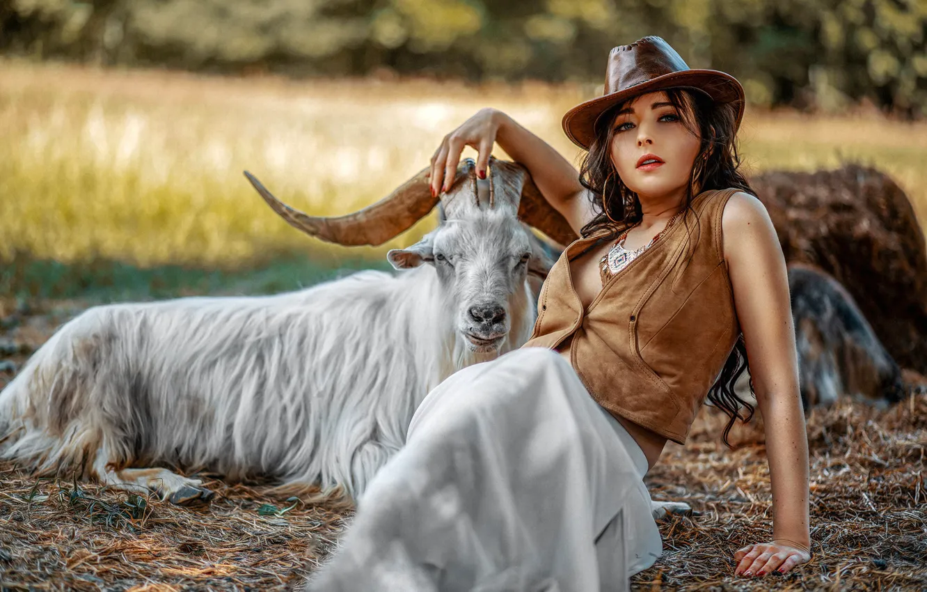 Photo wallpaper nature, pose, model, skirt, portrait, hat, makeup, hairstyle