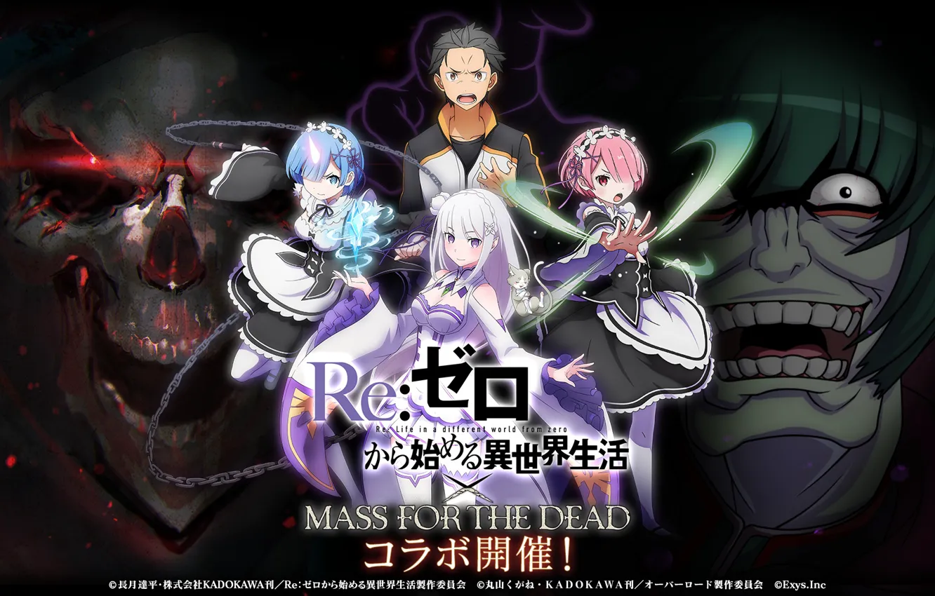 Photo wallpaper Emilia, crossover, Ram, Rem, pack, Ainz Ooal Gown, Subaru Natsuki, Overlord: Mass for the Dead