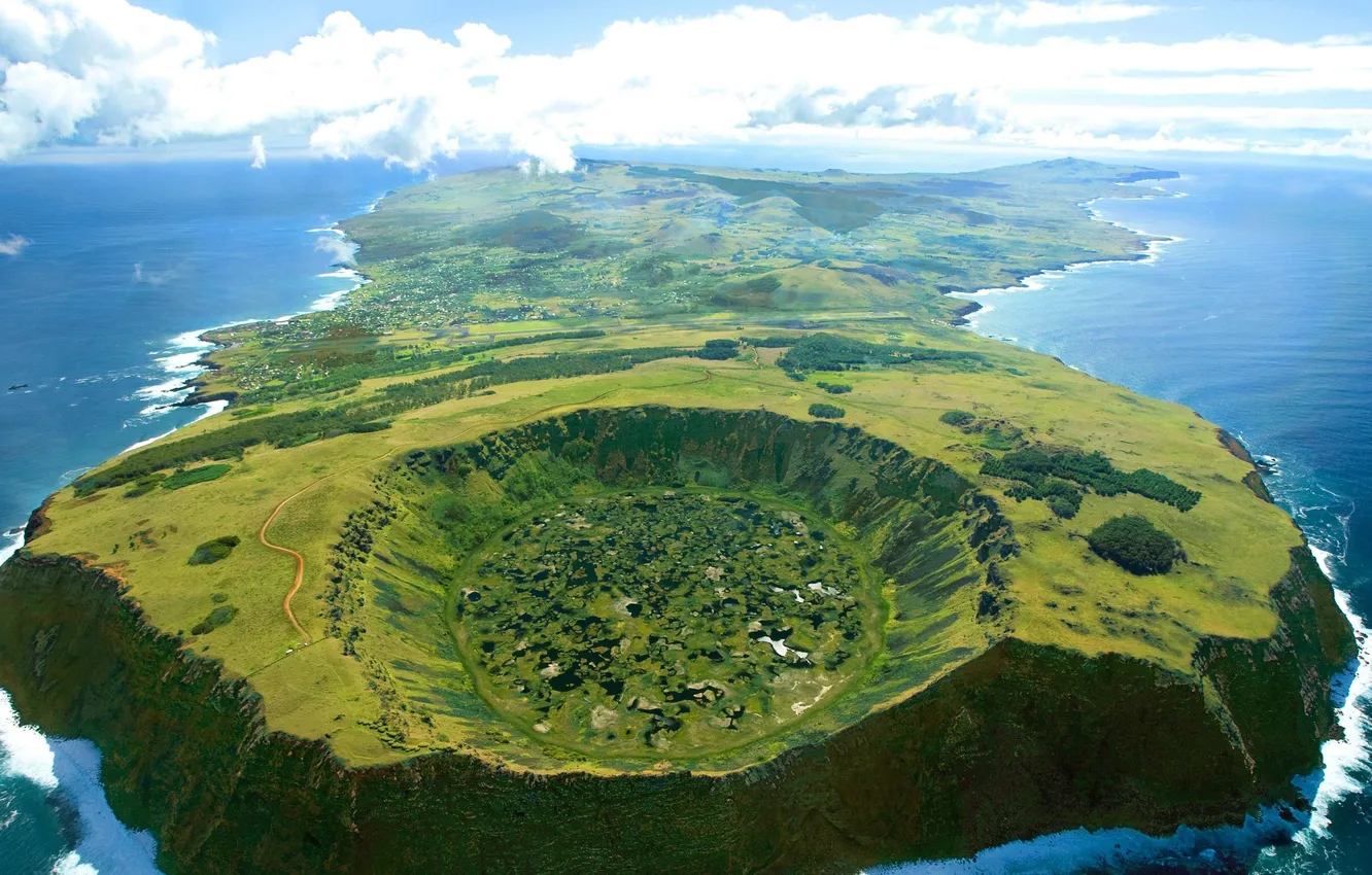 Photo wallpaper the sky, clouds, landscape, nature, the ocean, island, horizon, Easter island