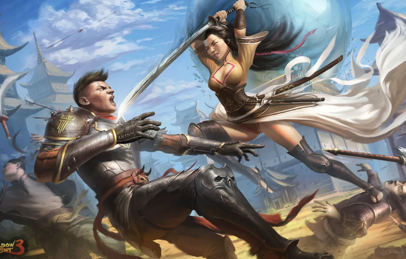 Photo wallpaper girl, weapons, the game, armor, art, guy, Shadow fight 3