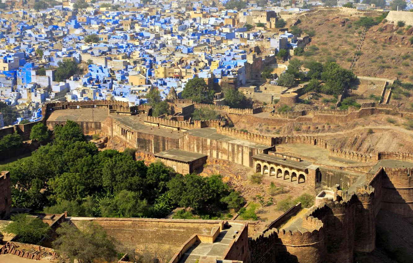 Photo wallpaper landscape, home, India, panorama, Rajasthan, Jodhpur, blue city