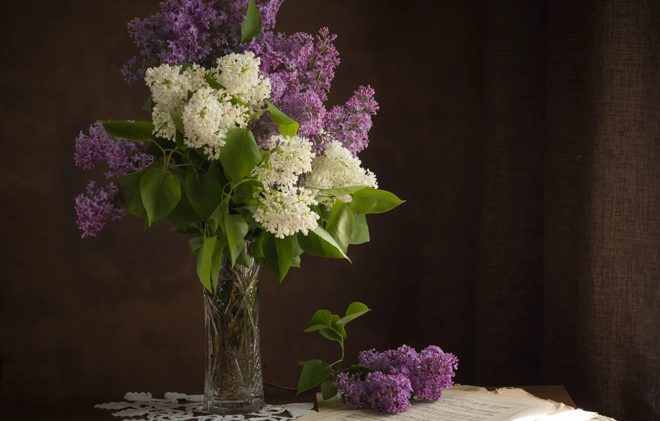 Photo wallpaper flowers, notes, still life, lilac