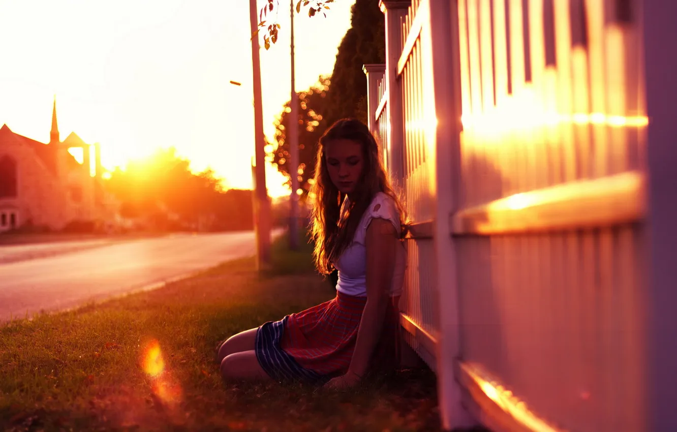 Photo wallpaper light, sunset, mood, street, girl