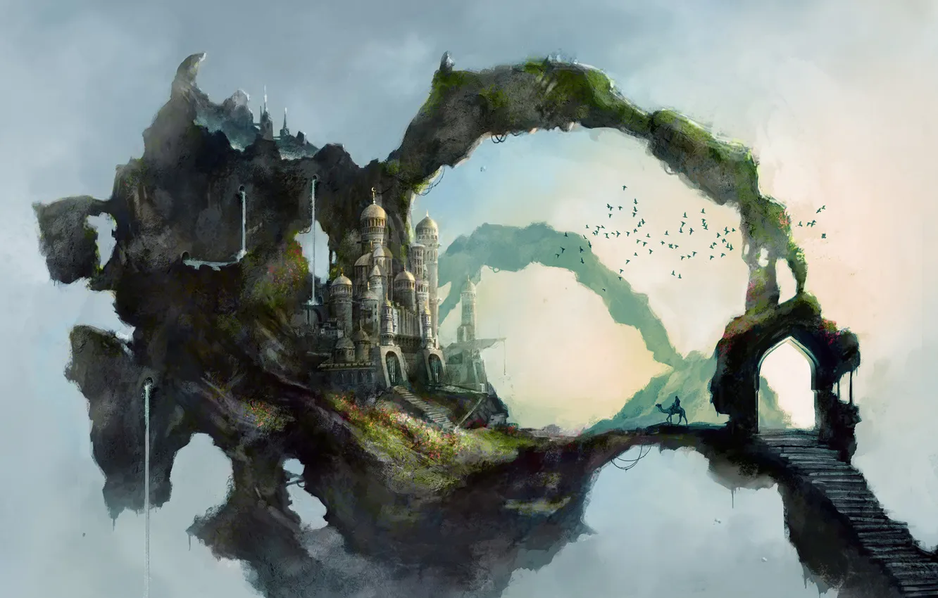 Photo wallpaper road, the sky, castle, bird, camel, East, steps, Persia