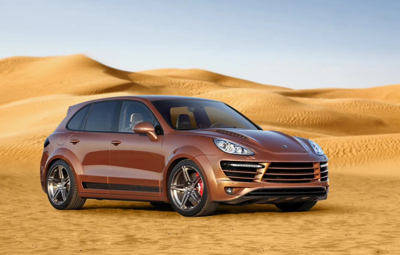 Photo wallpaper sand, desert, Porsche, Porsche, Cayenne, Cayenne, Vantage 2, cognac