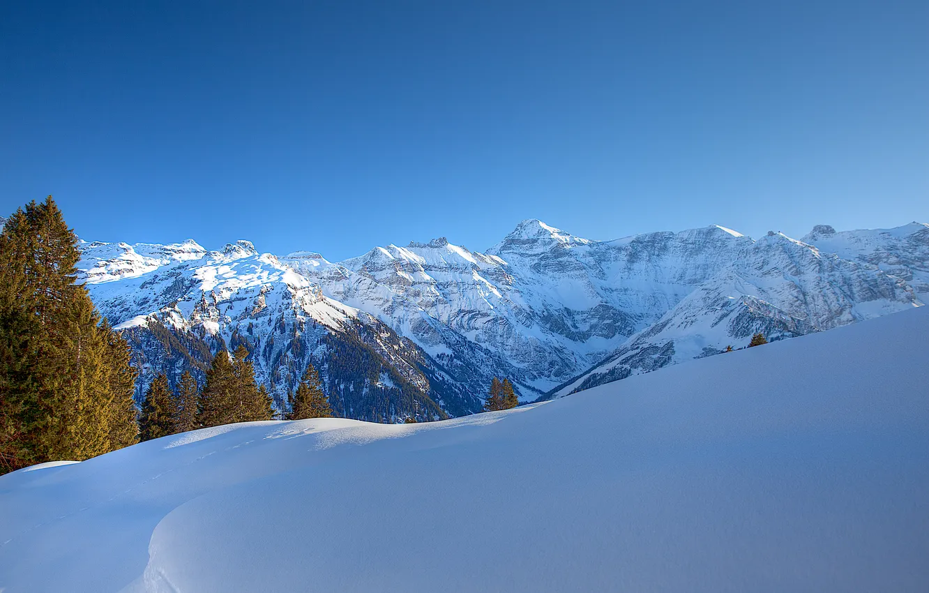 Photo wallpaper winter, snow, mountains, nature