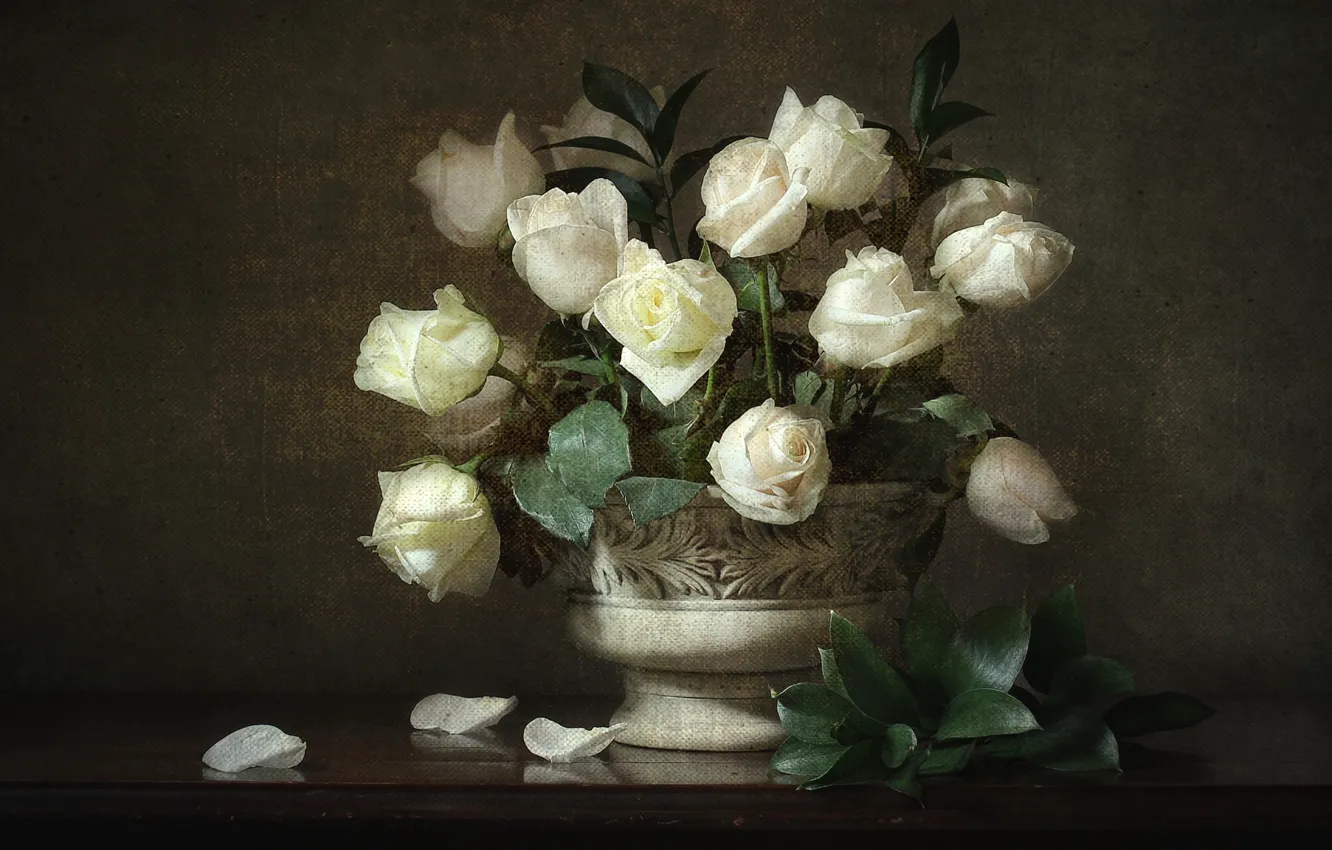 Photo wallpaper white, roses, bouquet, texture