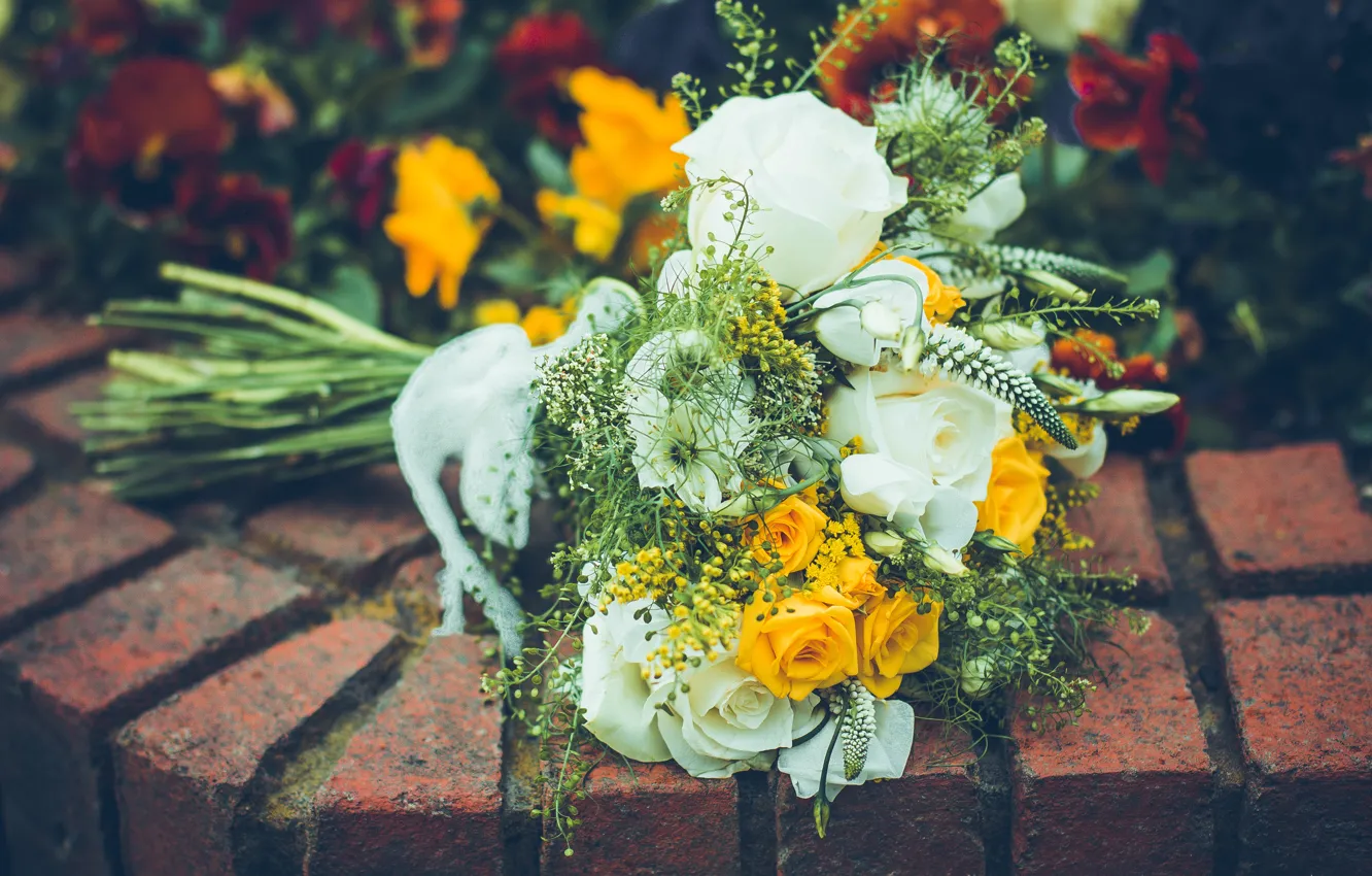 Photo wallpaper flowers, roses, bouquet, wedding