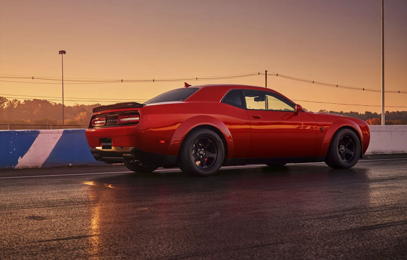 Photo wallpaper Challenger, red, sportcar, 2018, musclecar, SRT, Track, Demon