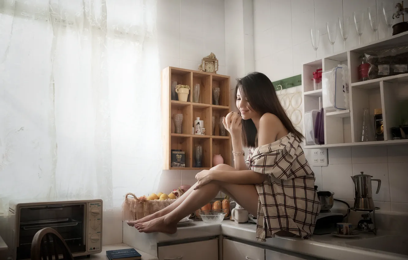 Photo wallpaper girl, pose, kitchen