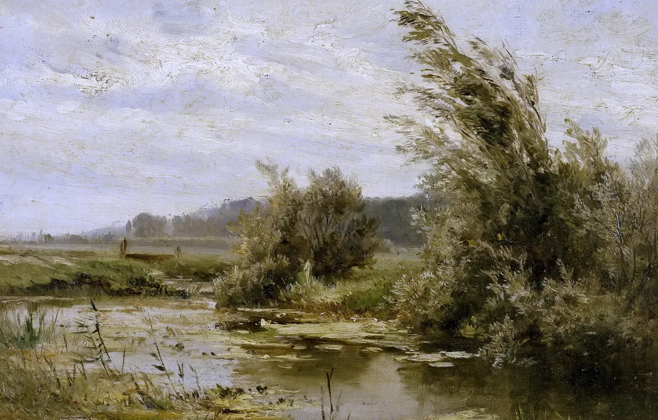 Photo wallpaper trees, nature, picture, Carlos de Haes, Landscape with a Pond