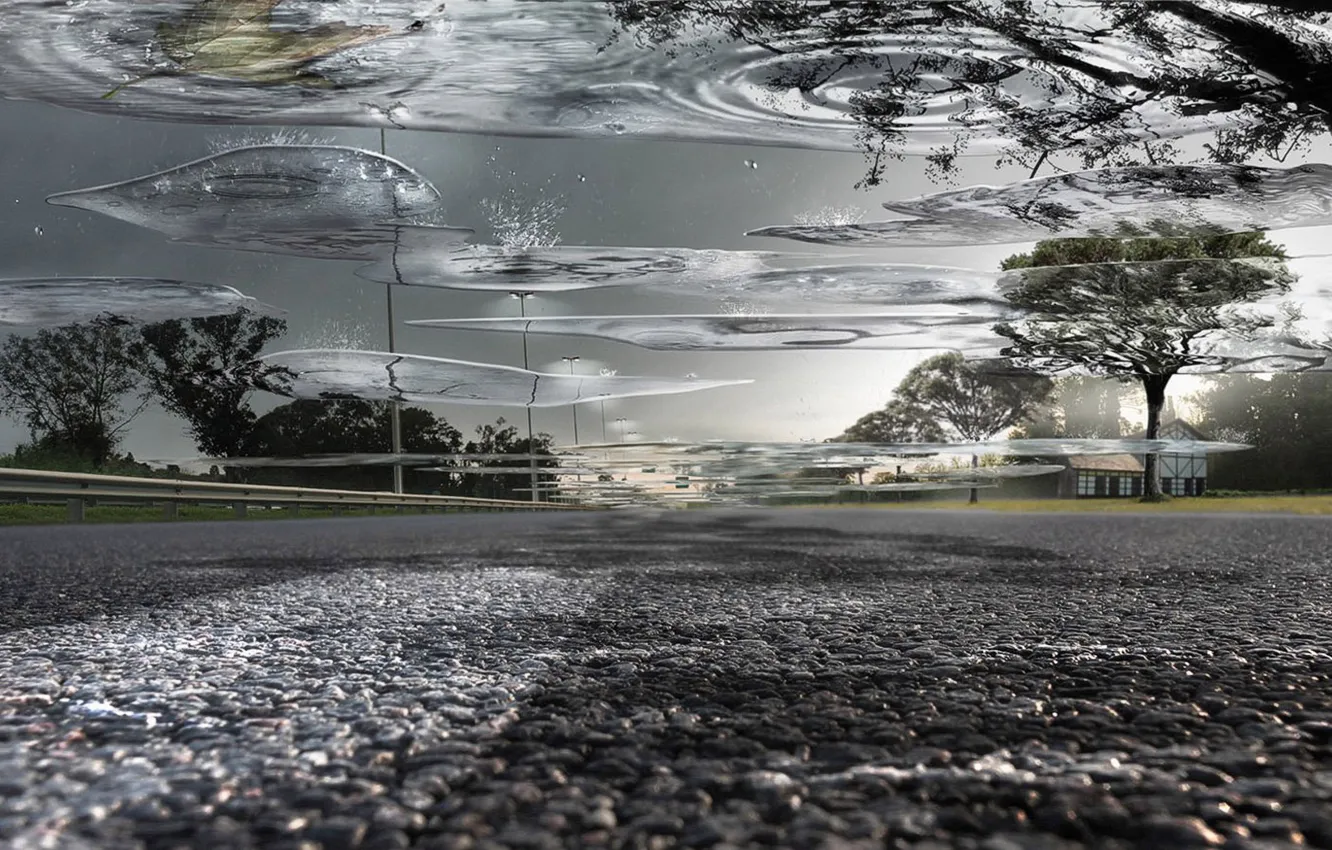 Photo wallpaper road, water, puddle