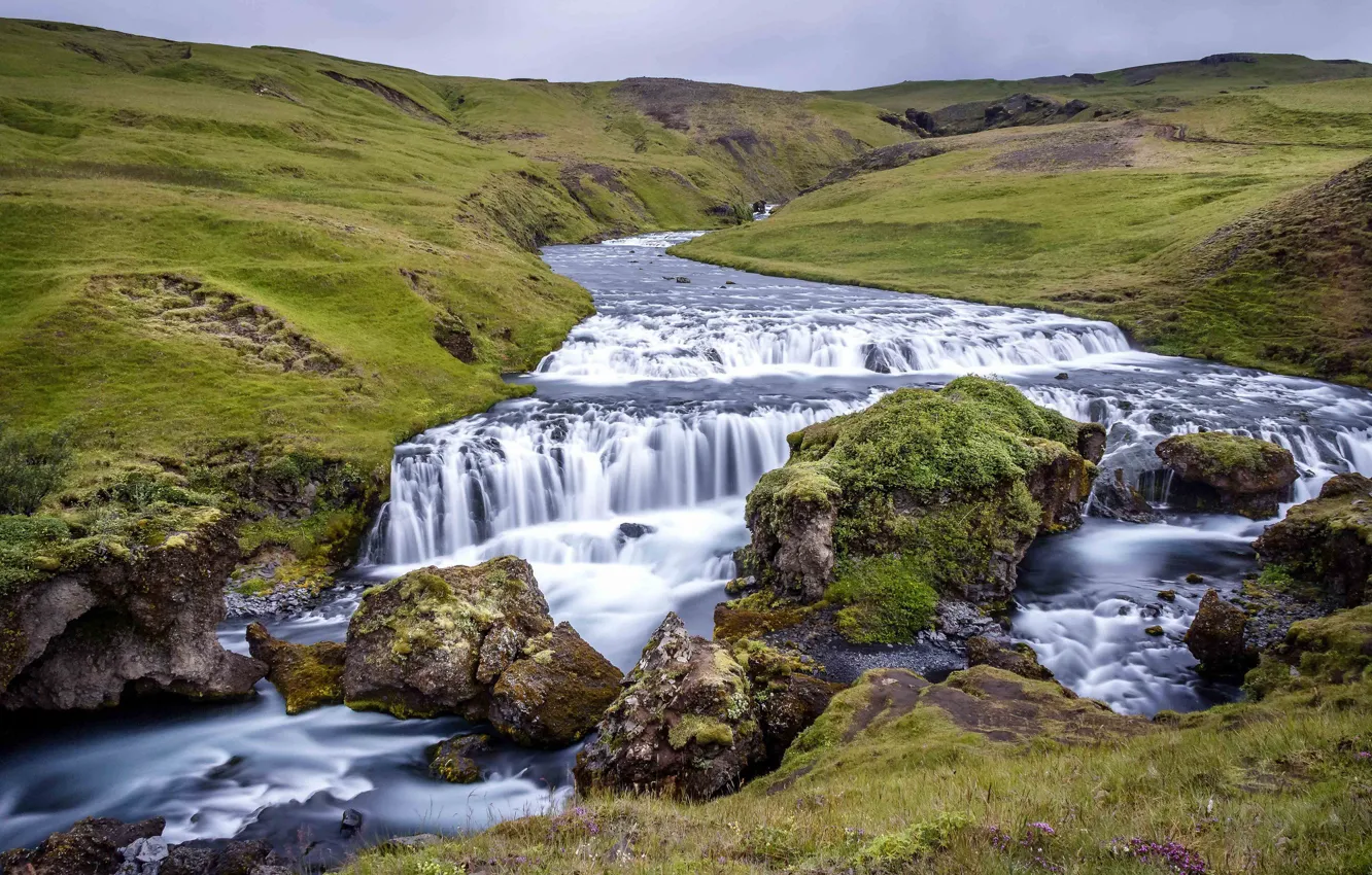 Photo wallpaper nature, river, waterfall, stream