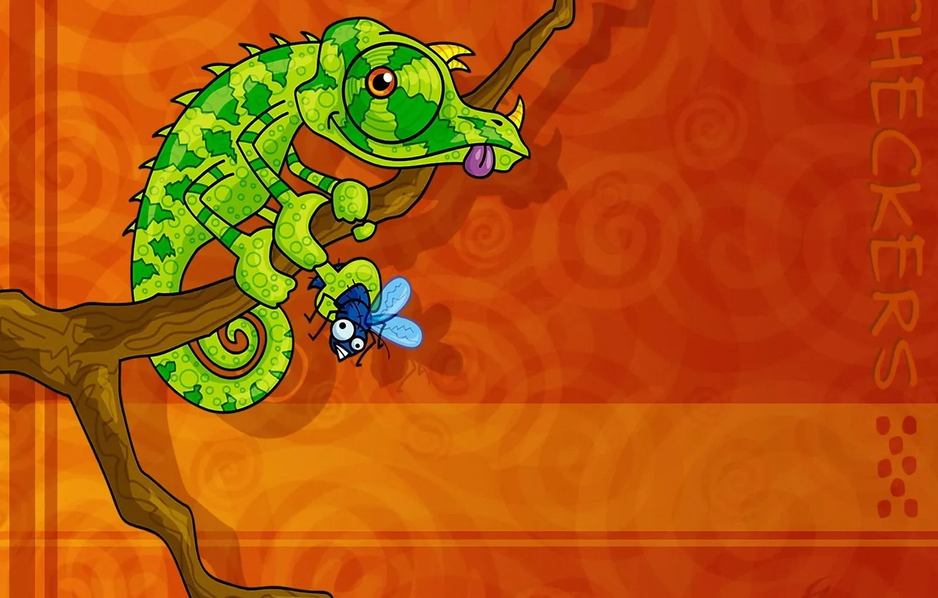Photo wallpaper chameleon, fly, Vector