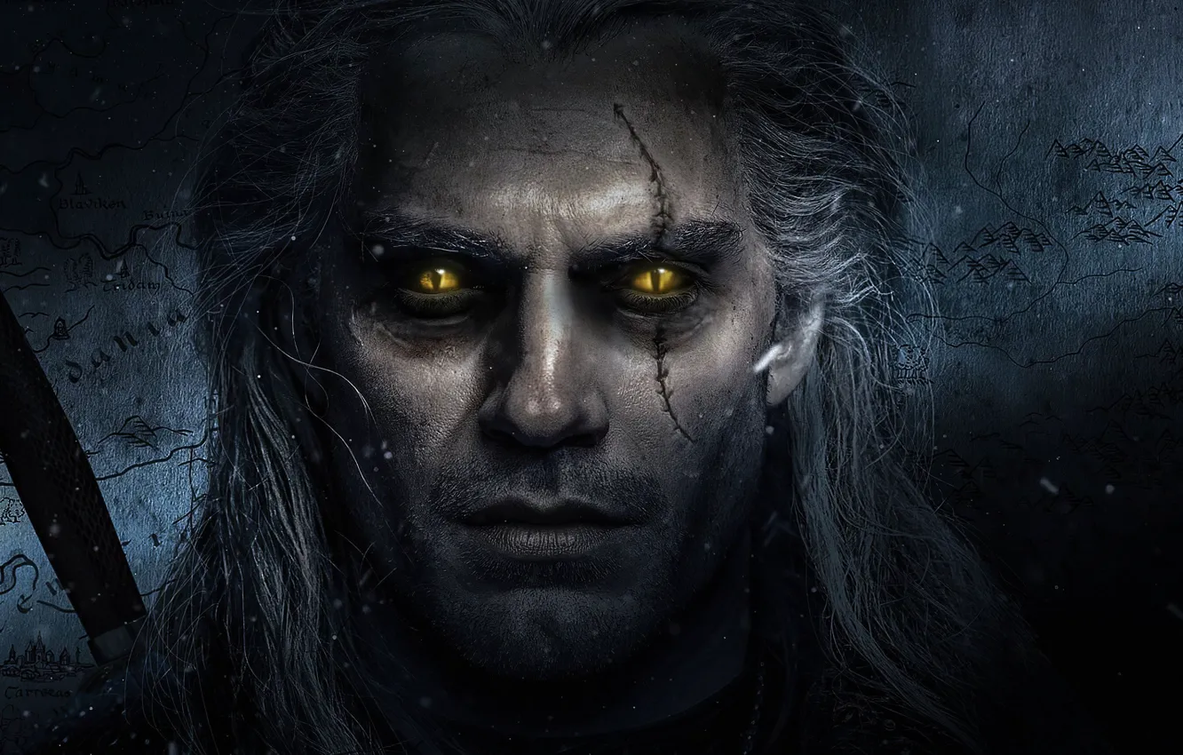 Photo wallpaper eyes, look, pose, portrait, art, the series, scar, The Witcher