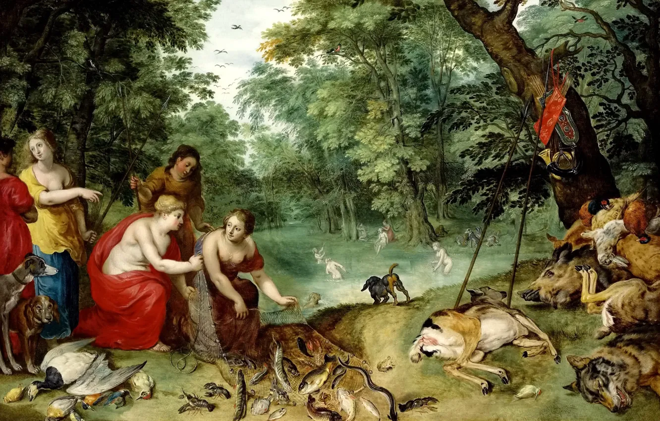 Photo wallpaper picture, Jan Brueghel the younger, Diana and Nymphs After the Hunt