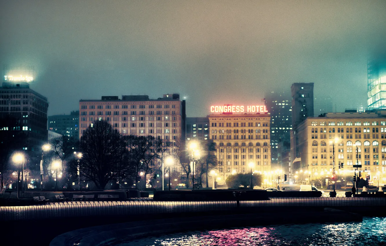 Photo wallpaper night, lights, building, Chicago, USA, USA, America, the hotel