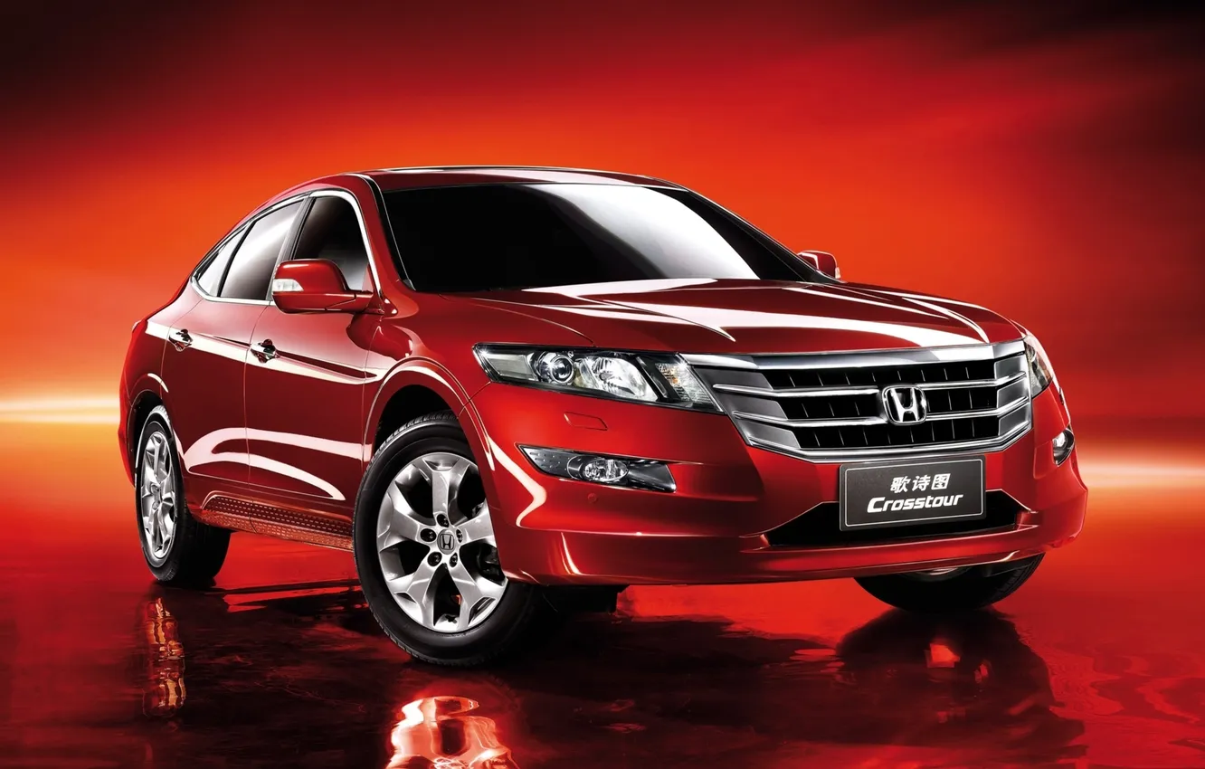 Photo wallpaper red, reflection, honda, Honda, the front, accord, chord, universal