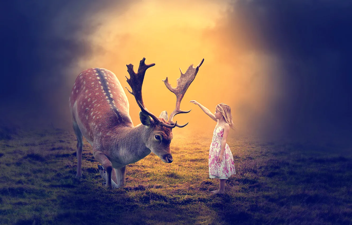Photo wallpaper deer, art, girl
