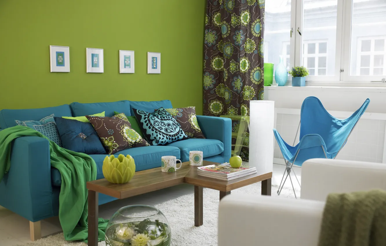 Photo wallpaper interior, chair, sofa, living room, color mood