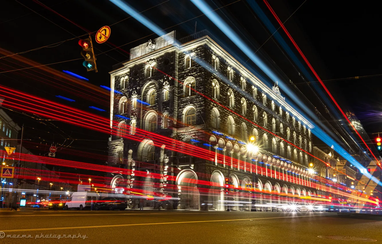 Photo wallpaper light, the building, Saint Petersburg, Russia, night city, Nevsky Prospekt