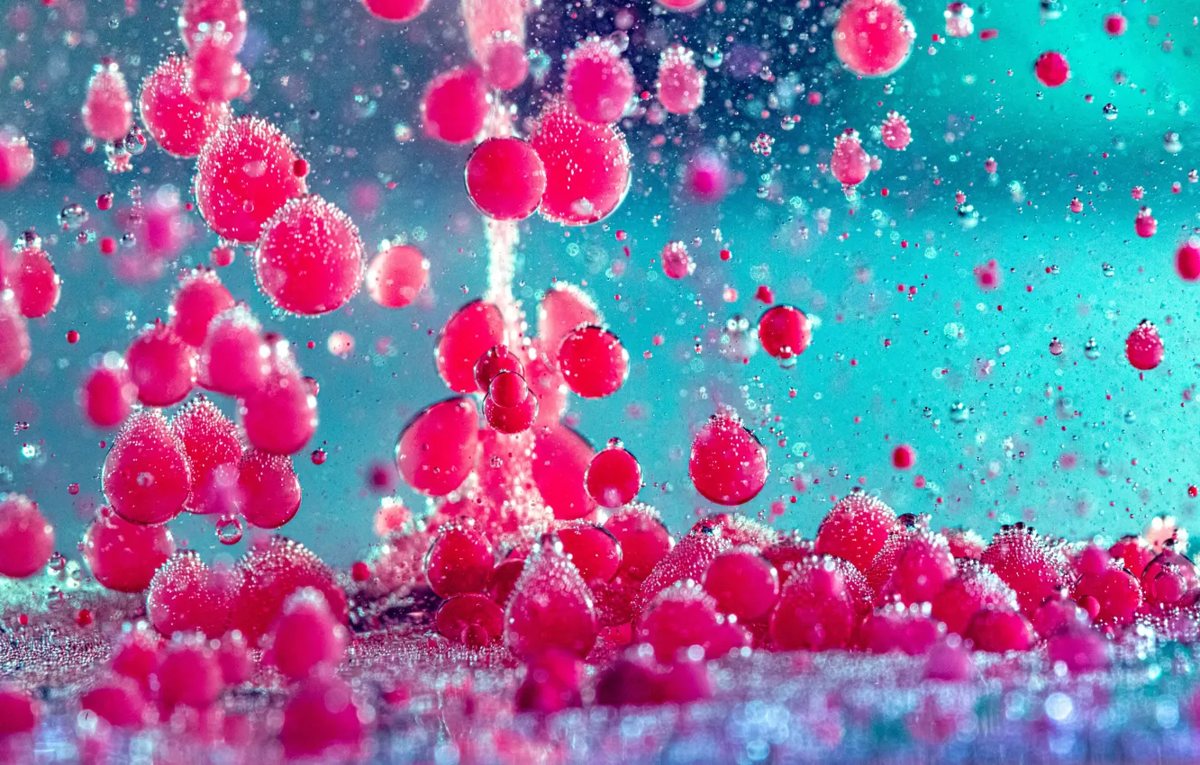 Photo wallpaper drops, abstraction, bubbles, liquid, the air