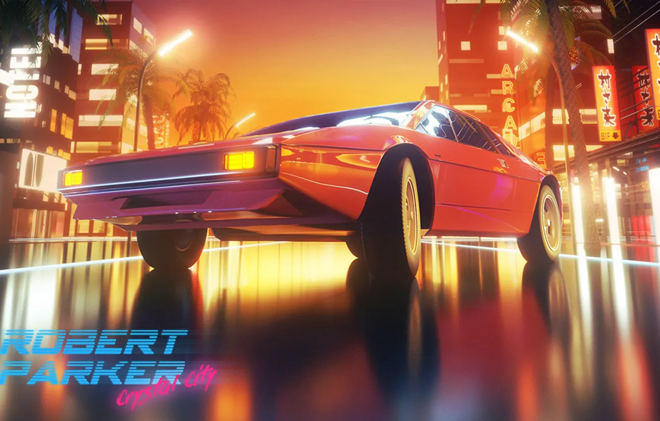 Photo wallpaper machine, auto, the city, music, background, Synthpop, Synth, Retrowave