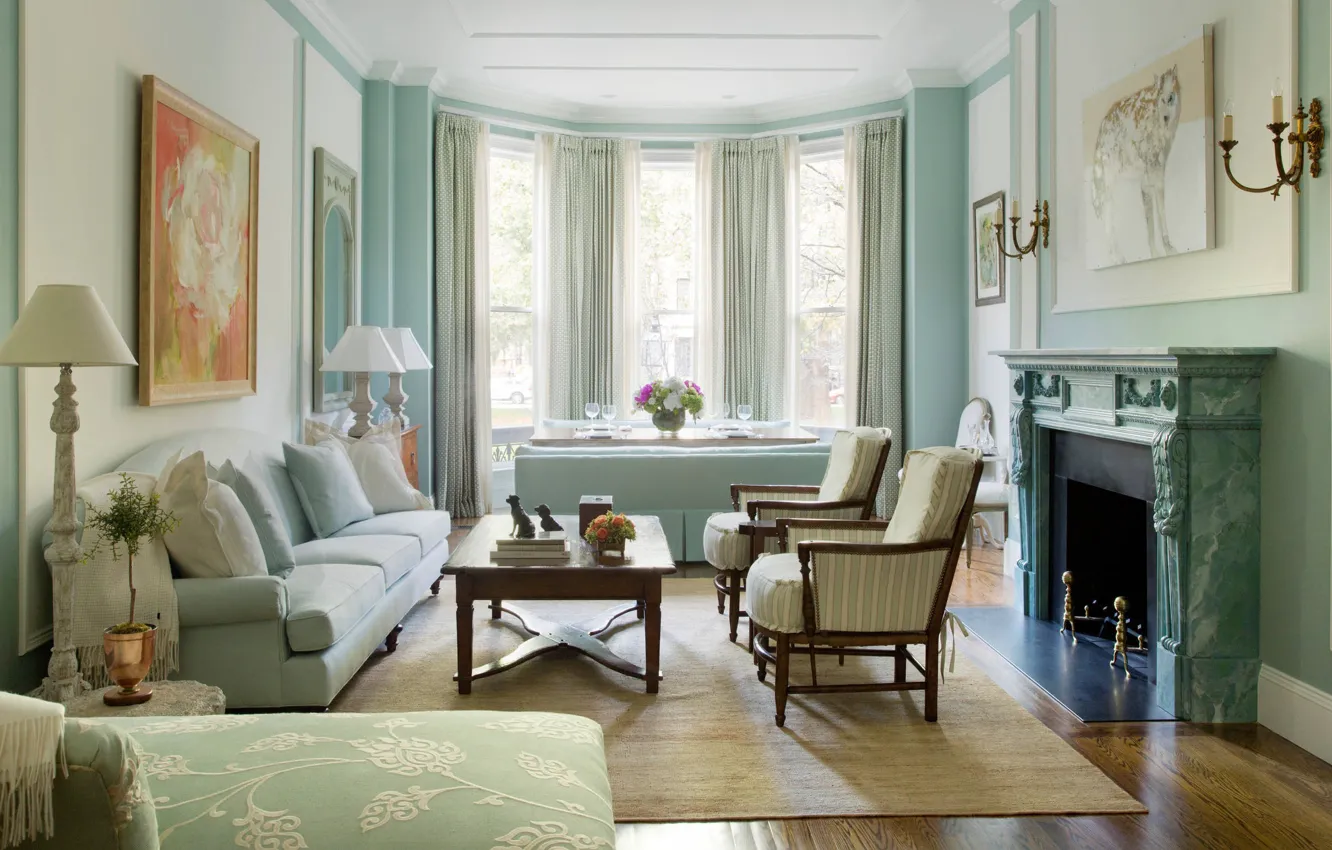 Photo wallpaper design, style, interior, fireplace, Boston, Boston, living room, Traditional living room