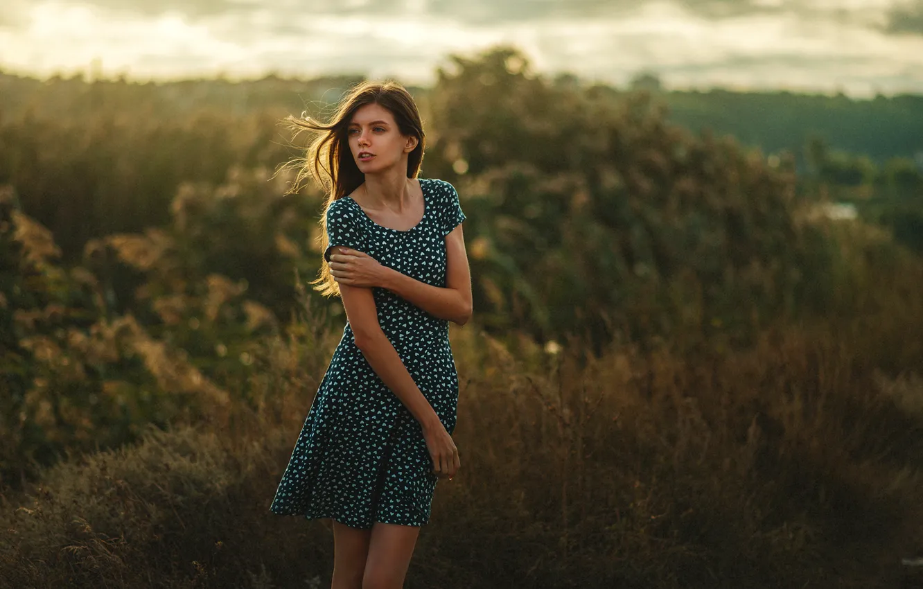 Photo wallpaper girl, dress, legs, nature, eyes, view, beauty, face