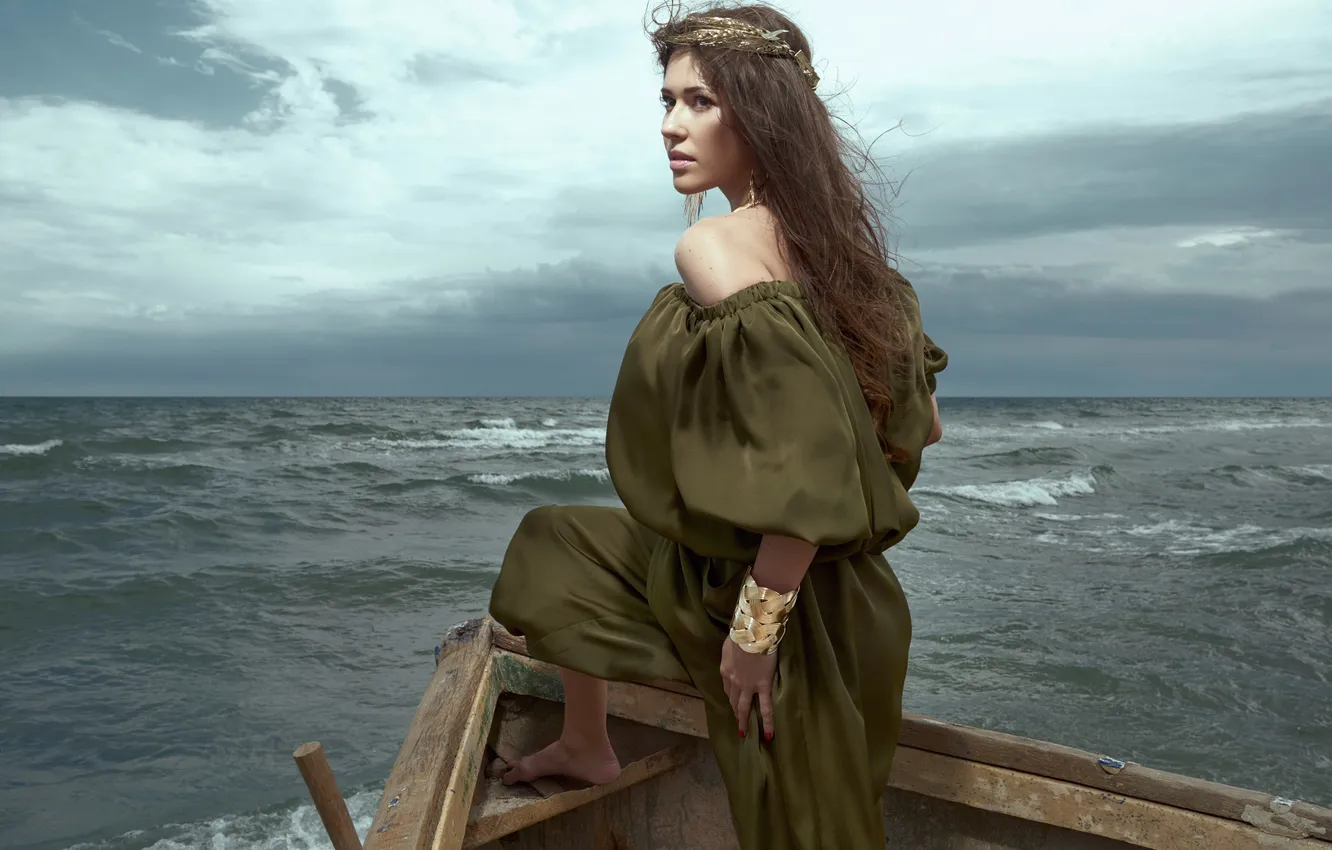 Photo wallpaper wave, girl, boat, Daniel Ilinca, Glamazons, Diana Iancu